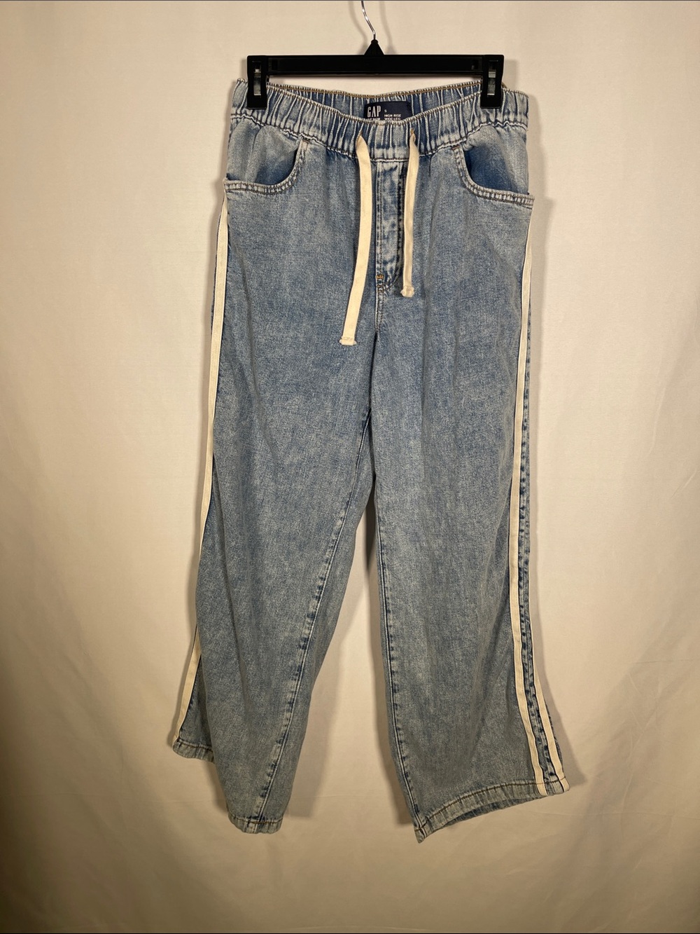 GAP WOMENS HIGH RISE WIDE LEG PULL ON JEANS SIDE STRIPES SMALL - Picture 2 of 5